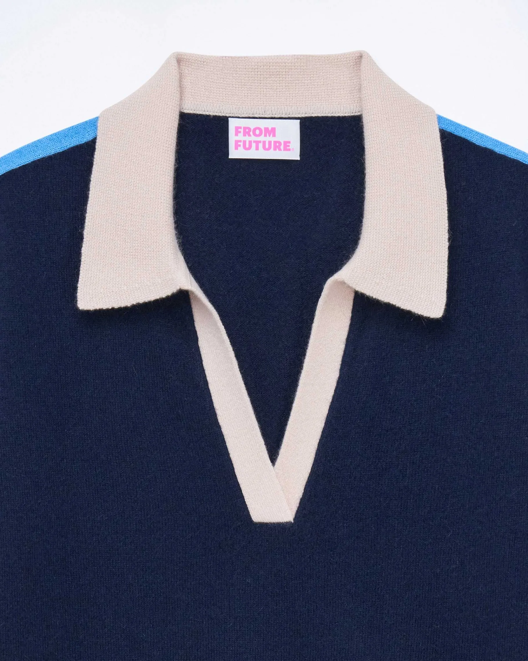 New FROM FUTURE Pull Col Polo Manches Courtes Navy
