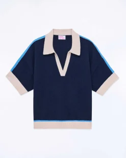 Hot FROM FUTURE Pull Col Polo Manches Courtes Navy