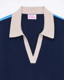 Hot FROM FUTURE Pull Col Polo Manches Courtes Navy