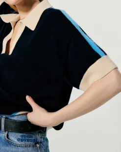 Hot FROM FUTURE Pull Col Polo Manches Courtes Navy