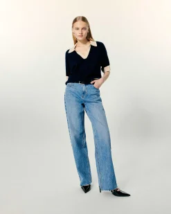 Hot FROM FUTURE Pull Col Polo Manches Courtes Navy