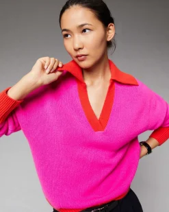 Sale FROM FUTURE Pull Col Polo Oversize Bicolore Gris Chine Fonce