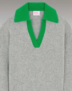 Sale FROM FUTURE Pull Col Polo Oversize Bicolore Gris Chine Fonce