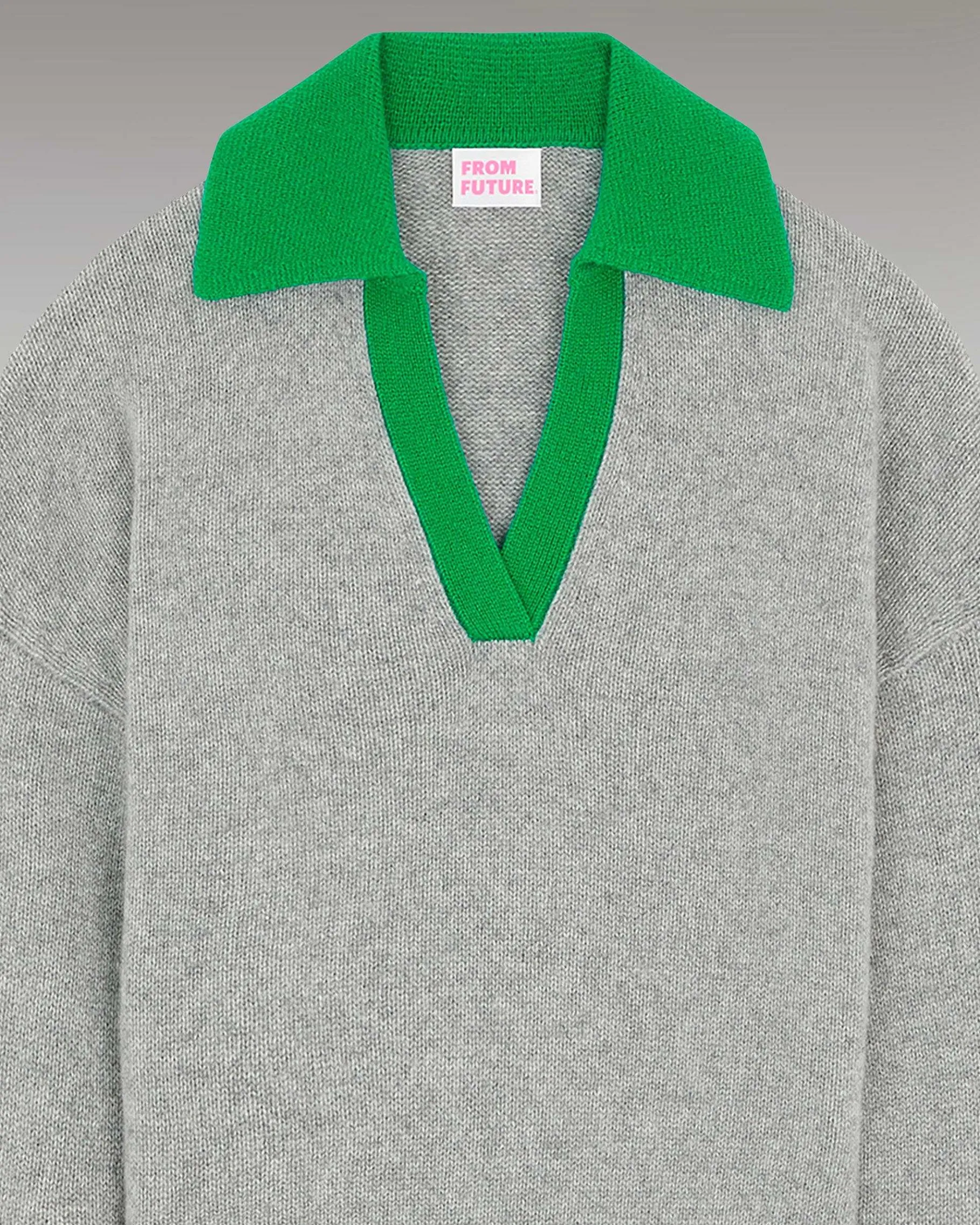 Sale FROM FUTURE Pull Col Polo Oversize Bicolore Gris Chine Fonce
