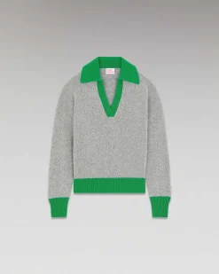 Online FROM FUTURE Pull Col Polo Oversize Bicolore Gris Chine Fonce