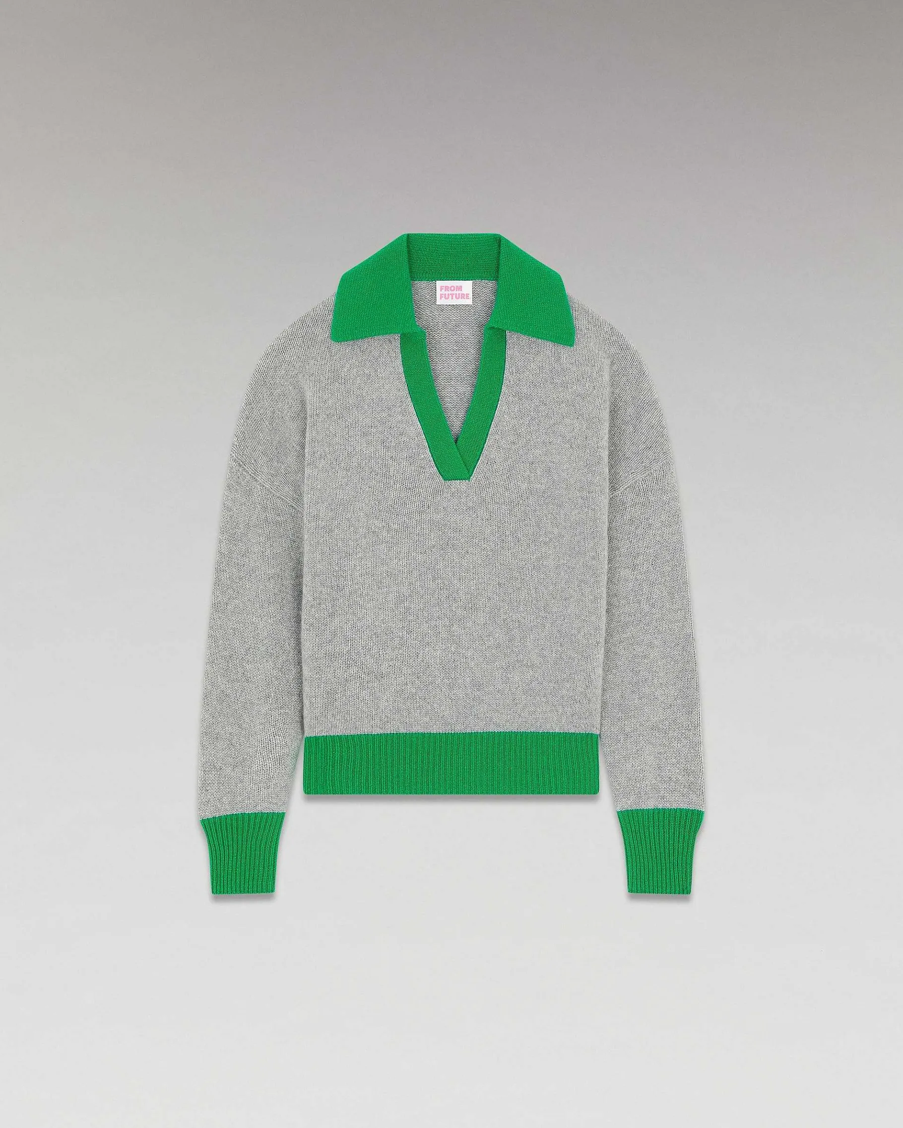 Online FROM FUTURE Pull Col Polo Oversize Bicolore Gris Chine Fonce