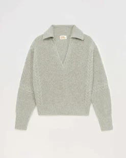 Sale FROM FUTURE Pull Col Polo Torsades Gris Chine Fonce