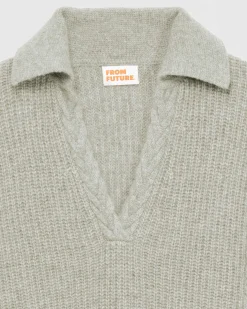 Sale FROM FUTURE Pull Col Polo Torsades Gris Chine Fonce