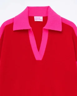 New FROM FUTURE Pull Col Polo Tricolore Perfect Red