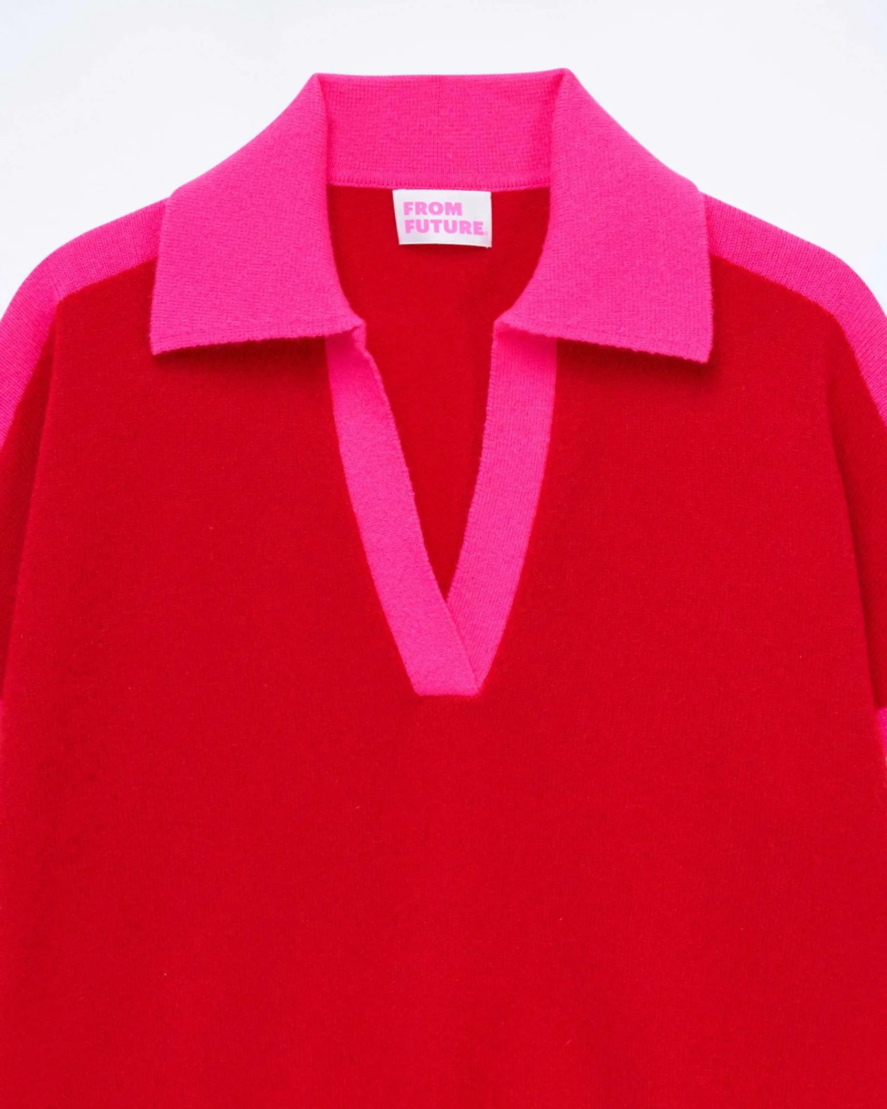 New FROM FUTURE Pull Col Polo Tricolore Perfect Red