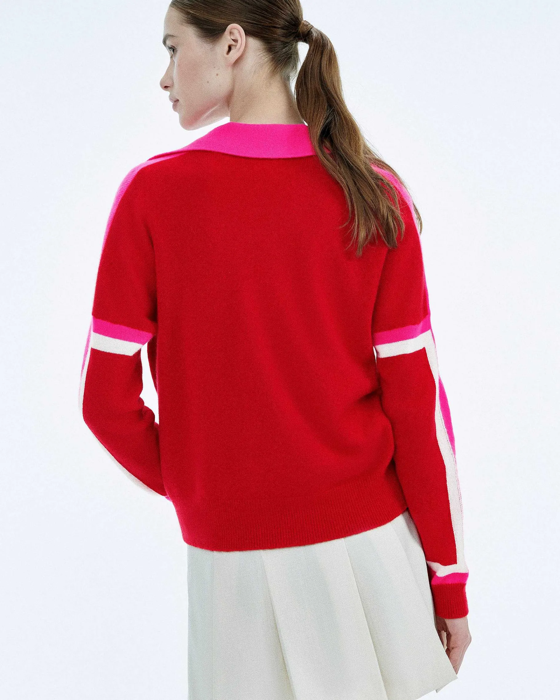 New FROM FUTURE Pull Col Polo Tricolore Perfect Red
