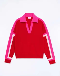 New FROM FUTURE Pull Col Polo Tricolore Perfect Red