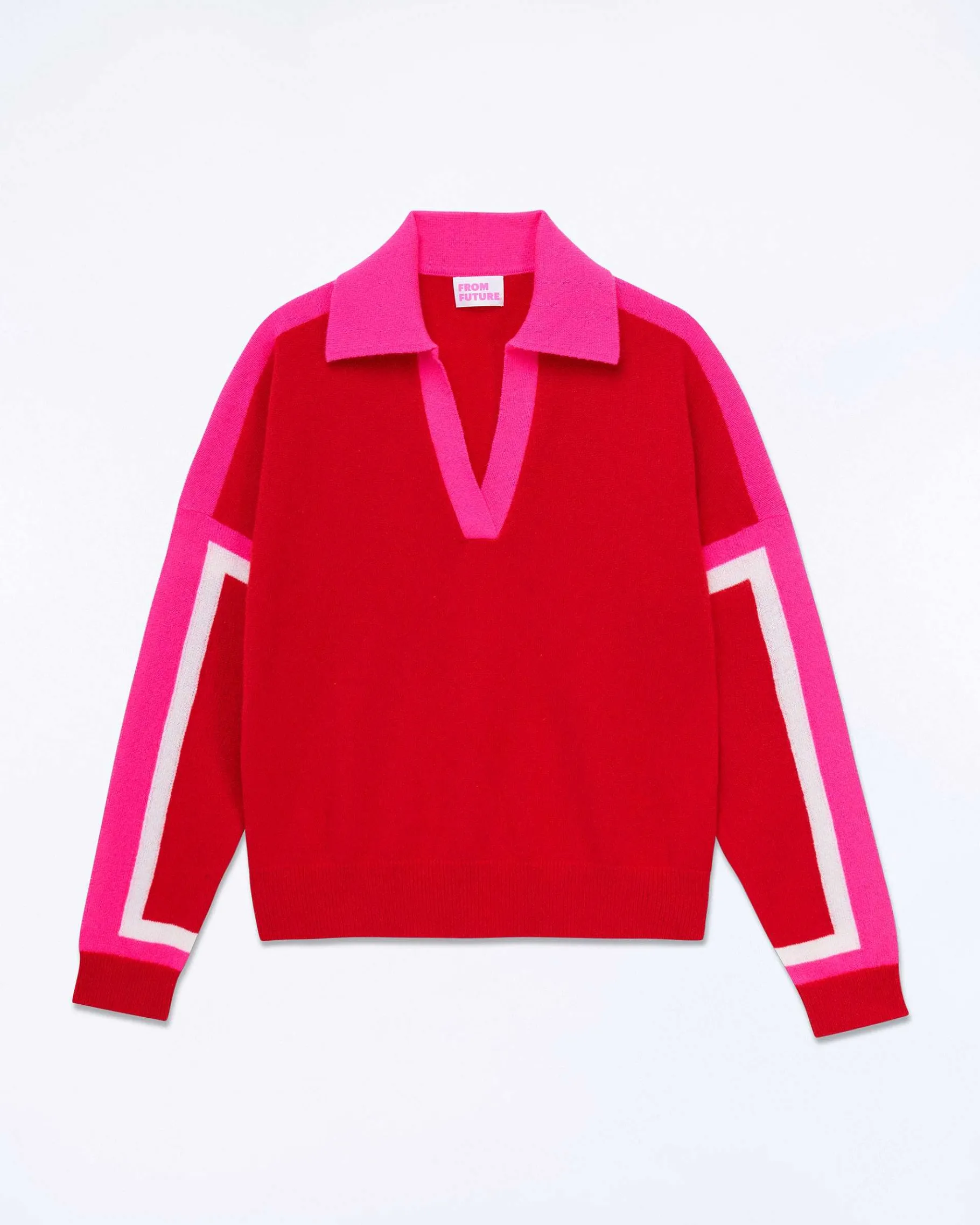 New FROM FUTURE Pull Col Polo Tricolore Perfect Red