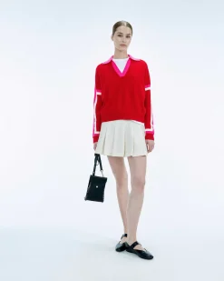 Hot FROM FUTURE Pull Col Polo Tricolore Perfect Red