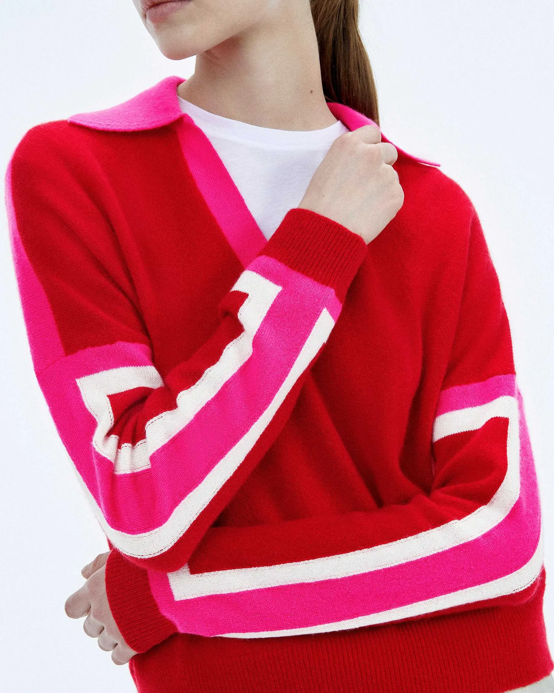 Hot FROM FUTURE Pull Col Polo Tricolore Perfect Red