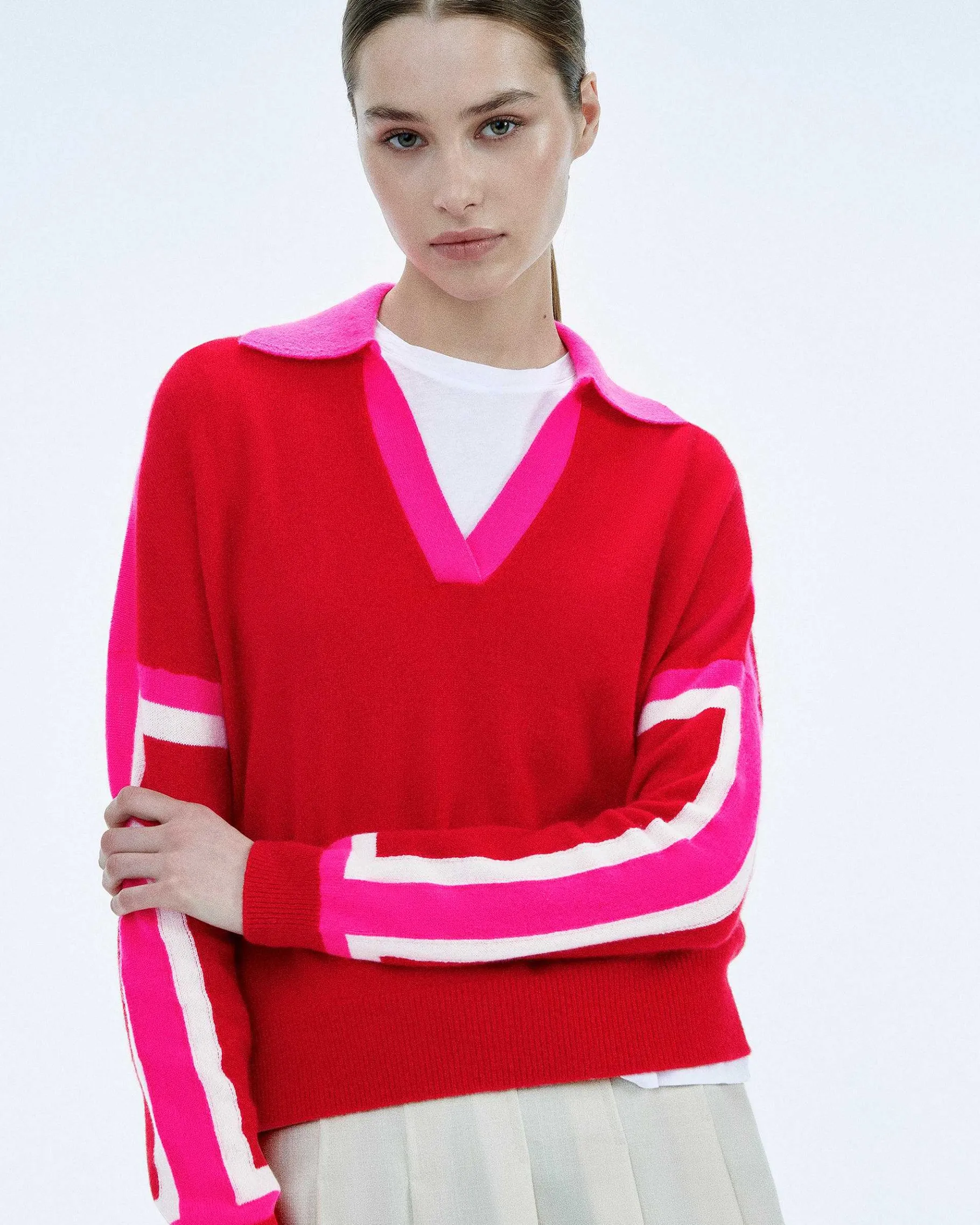 Hot FROM FUTURE Pull Col Polo Tricolore Perfect Red