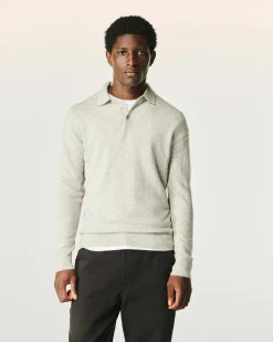 New FROM FUTURE Pull Col Polo Uni Gris Chine Clair