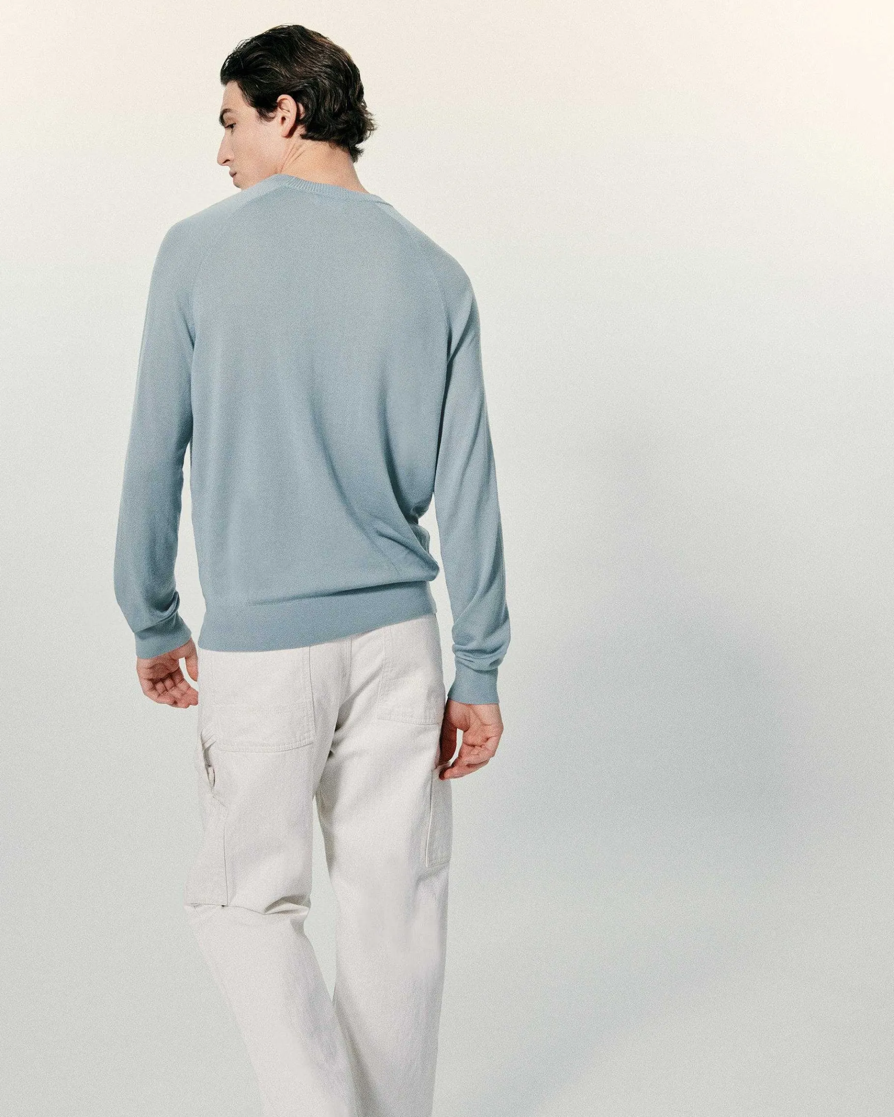 Outlet FROM FUTURE Pull Col Rond Gris Chine Fonce