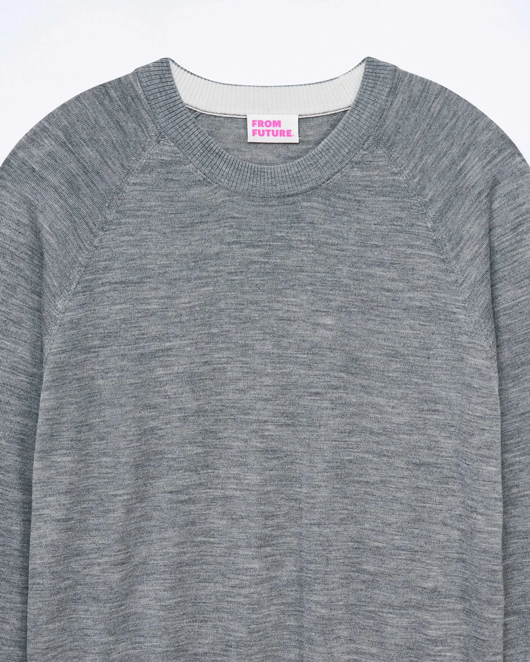 Outlet FROM FUTURE Pull Col Rond Gris Chine Fonce