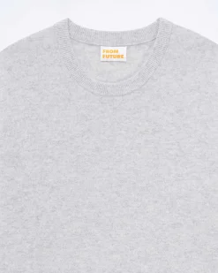 Clearance FROM FUTURE Pull Col Rond Gris Chine Clair