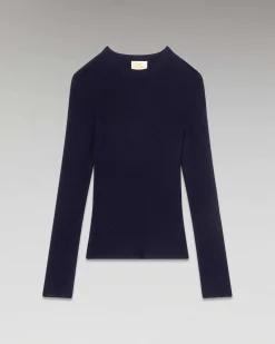 FROM FUTURE Pull Col Rond A Cotes Navy