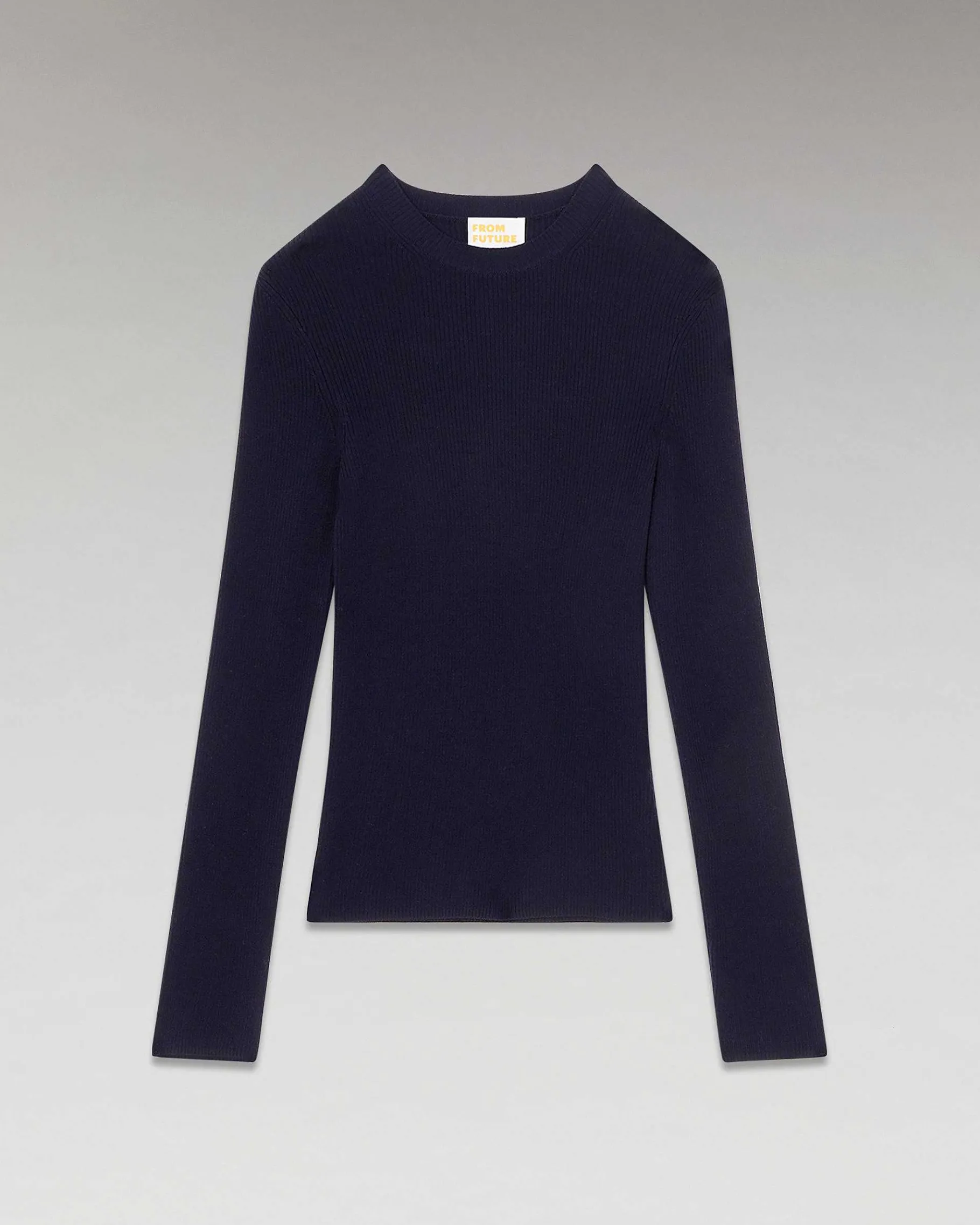 FROM FUTURE Pull Col Rond A Cotes Navy