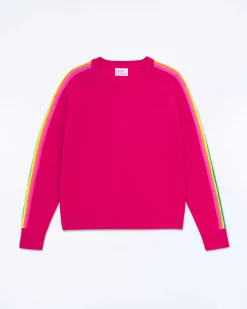 Sale FROM FUTURE Pull Col Rond Bande Multicolore Aux Manches Raspberry Pink