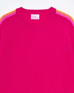 Sale FROM FUTURE Pull Col Rond Bande Multicolore Aux Manches Raspberry Pink