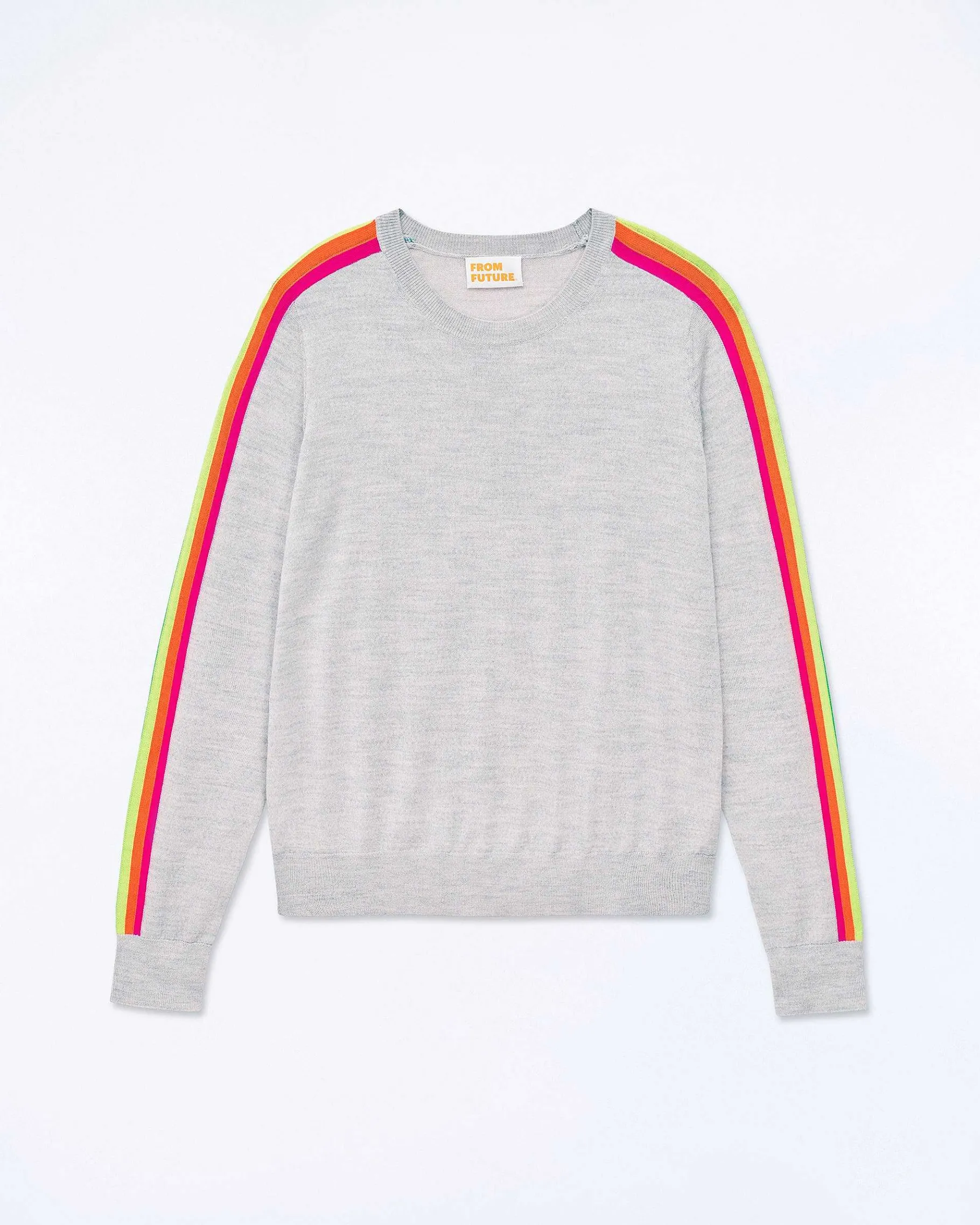 Hot FROM FUTURE Pull Col Rond Bande Multicolore Aux Manches Gris Chine Clair