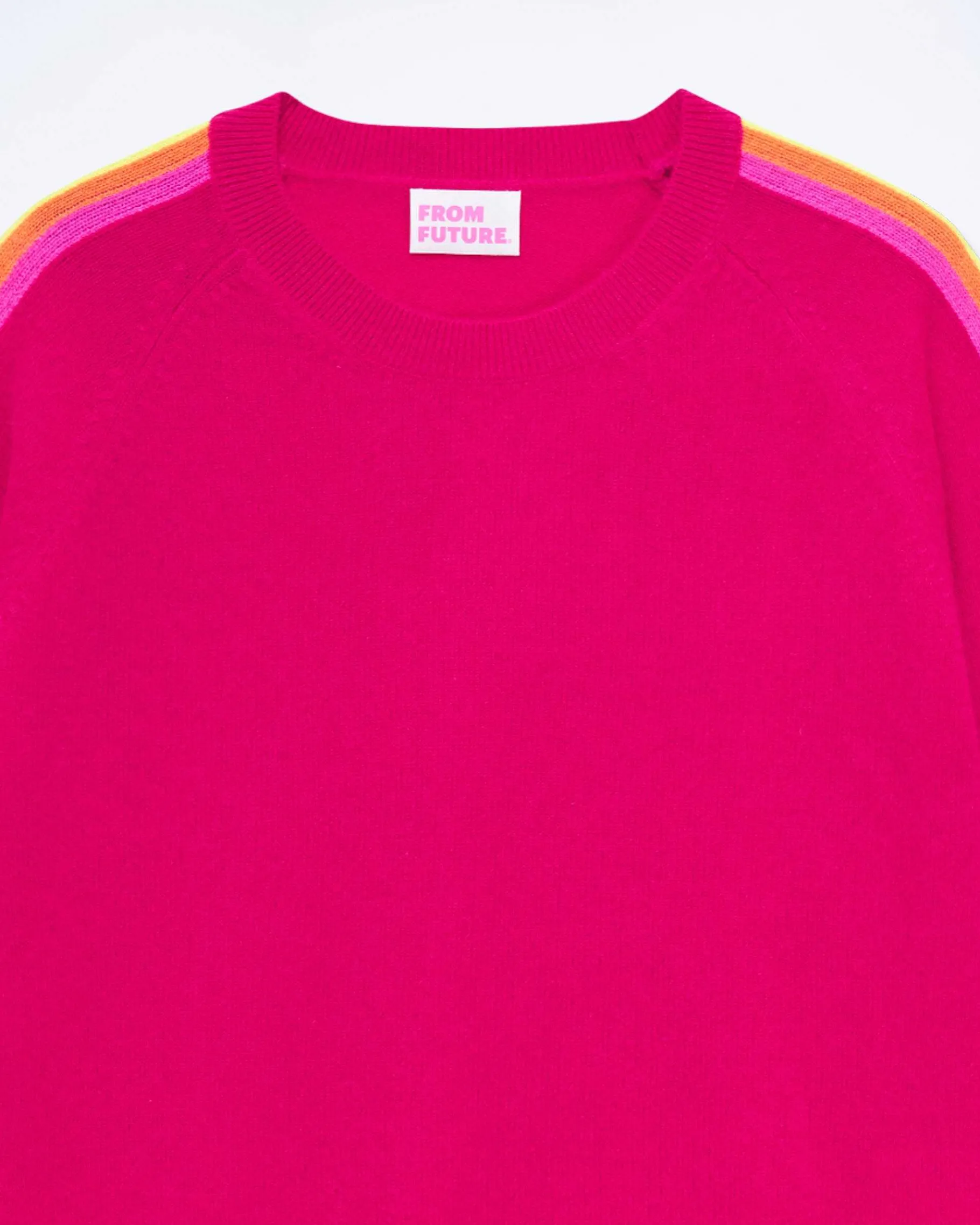 Best FROM FUTURE Pull Col Rond Bande Multicolore Aux Manches Raspberry Pink