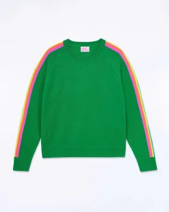 Discount FROM FUTURE Pull Col Rond Bande Multicolore Aux Manches Tropical Green