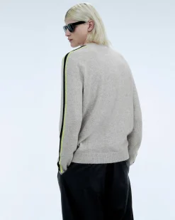 Discount FROM FUTURE Pull Col Rond Bandes Gris Chine Clair