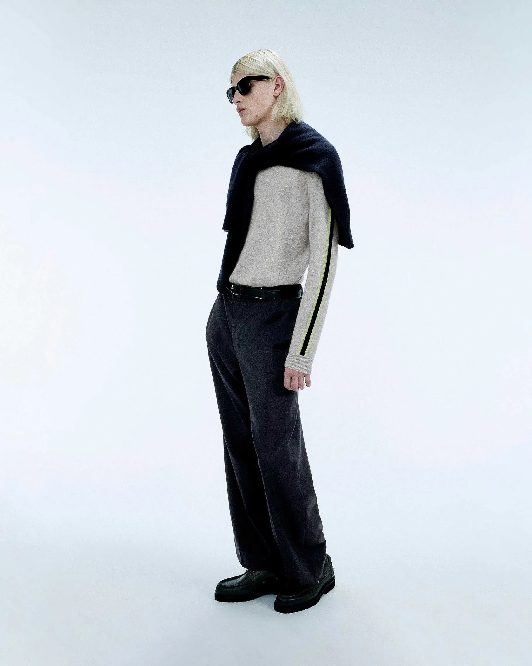 Discount FROM FUTURE Pull Col Rond Bandes Gris Chine Clair