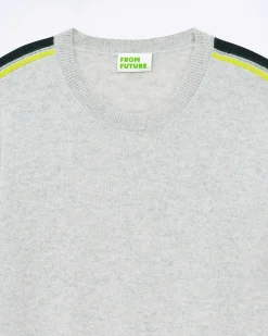 Discount FROM FUTURE Pull Col Rond Bandes Gris Chine Clair