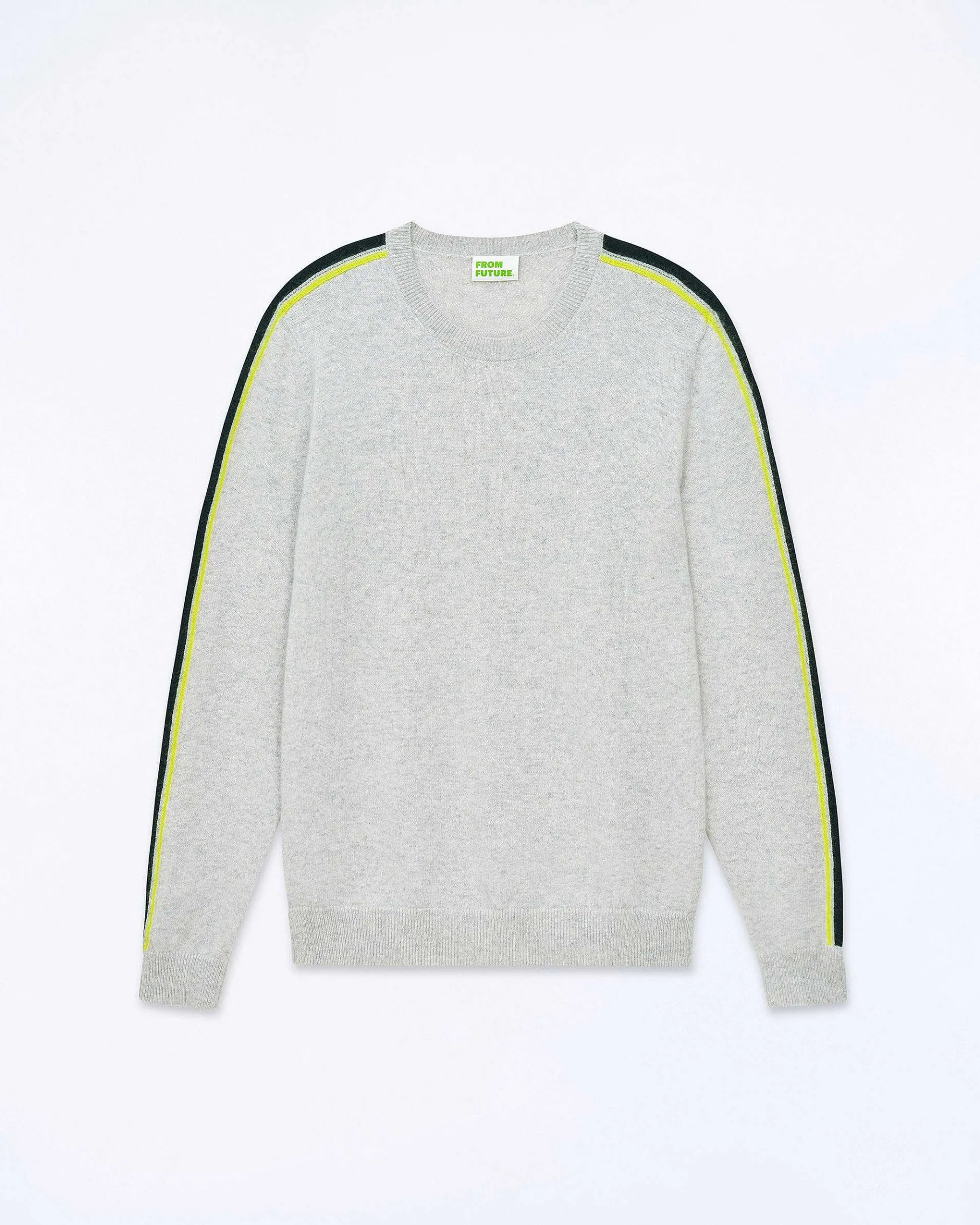 Hot FROM FUTURE Pull Col Rond Bandes Gris Chine Clair