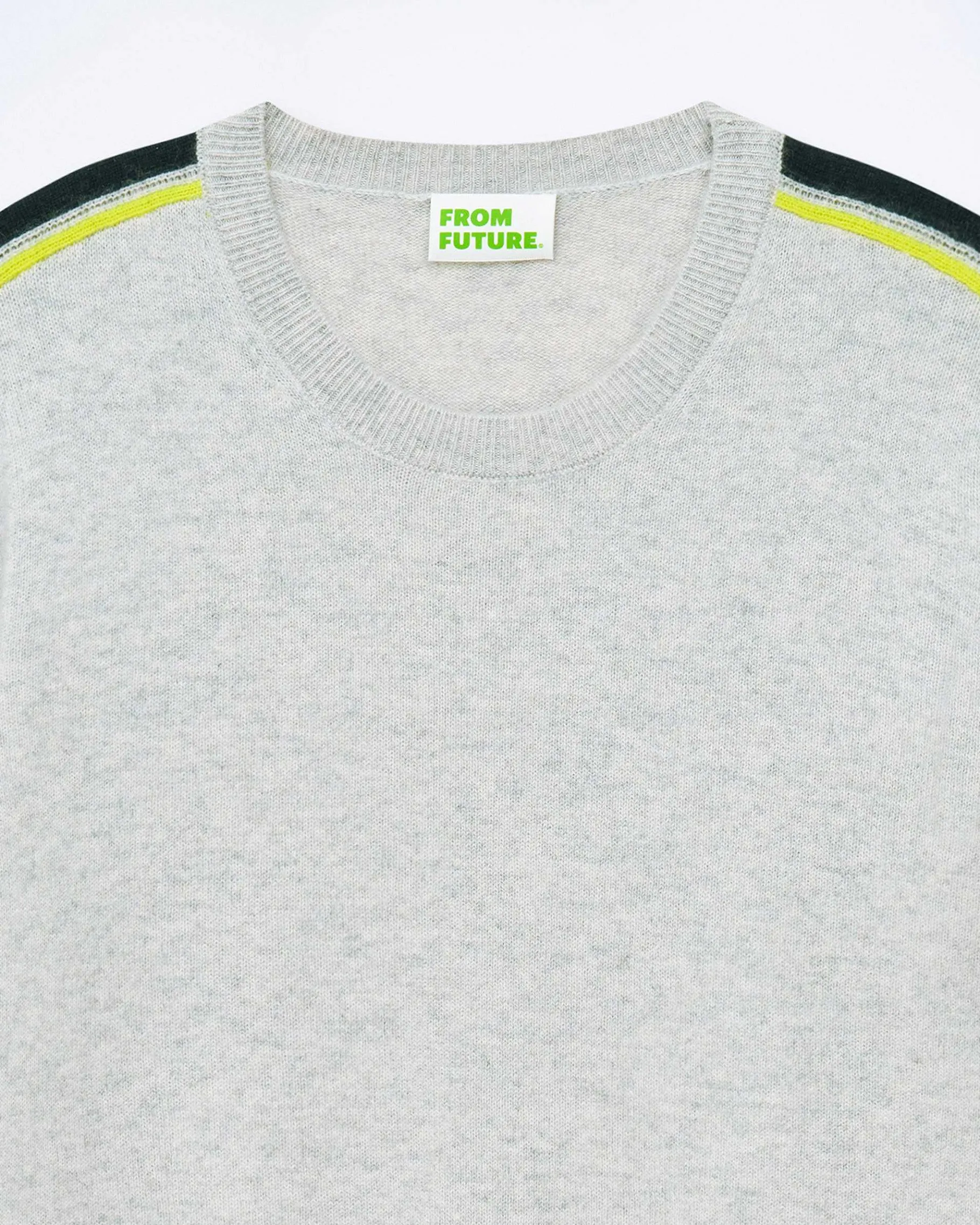 Hot FROM FUTURE Pull Col Rond Bandes Gris Chine Clair
