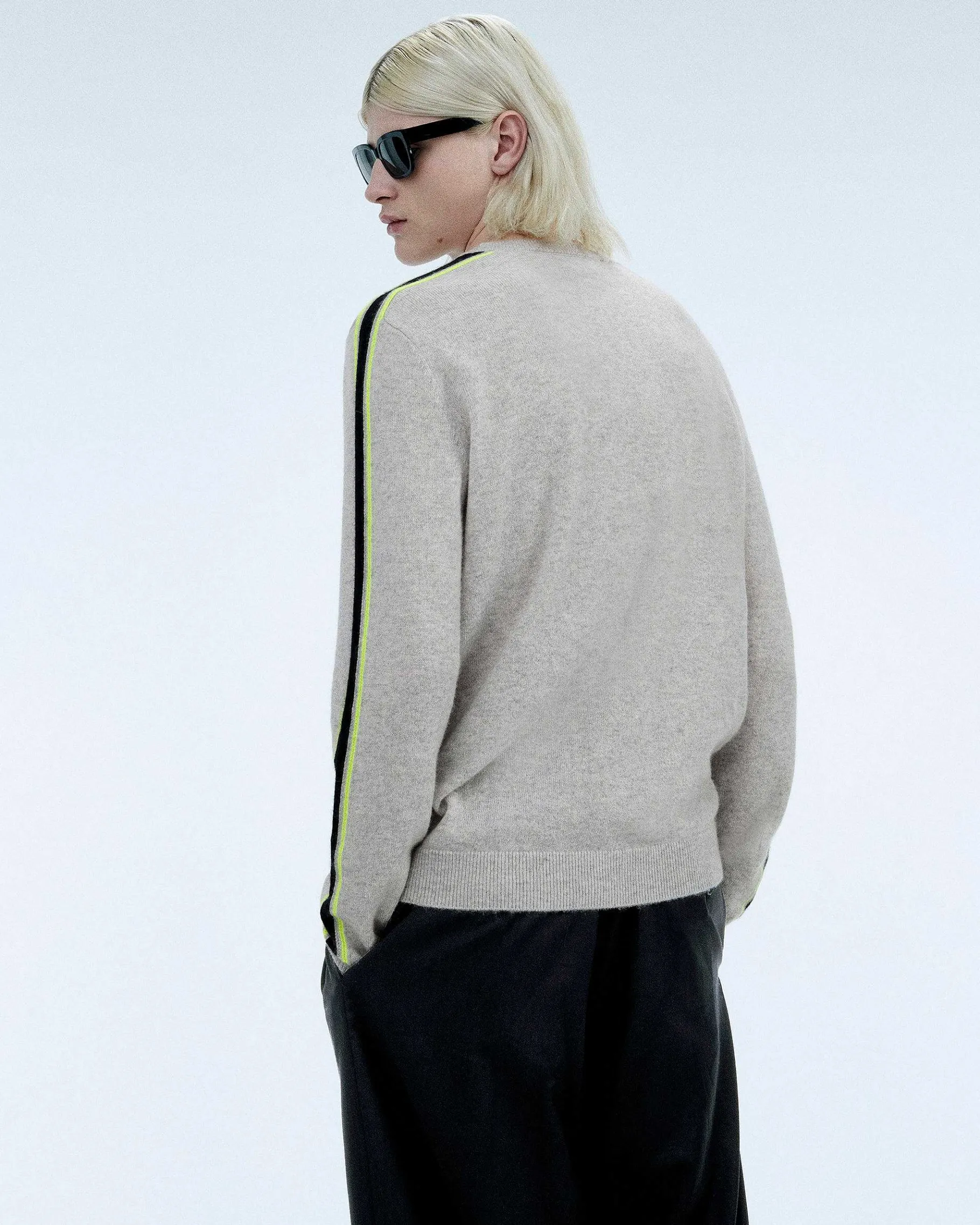 Hot FROM FUTURE Pull Col Rond Bandes Gris Chine Clair