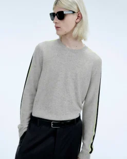 Hot FROM FUTURE Pull Col Rond Bandes Gris Chine Clair