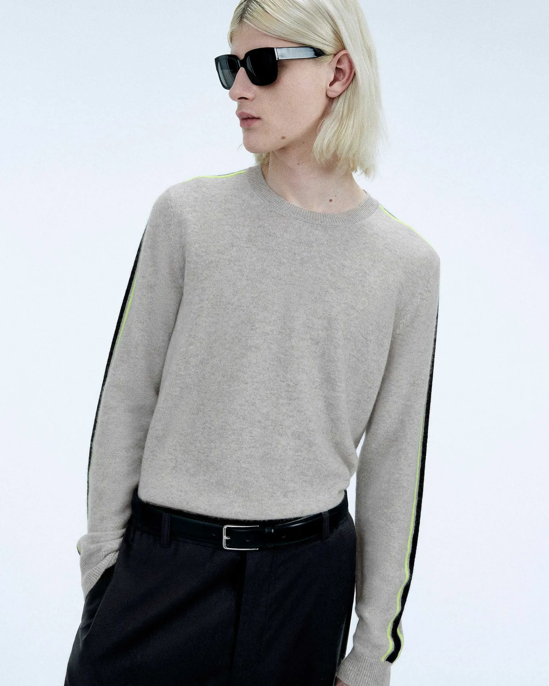 Hot FROM FUTURE Pull Col Rond Bandes Gris Chine Clair