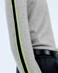 Hot FROM FUTURE Pull Col Rond Bandes Gris Chine Clair