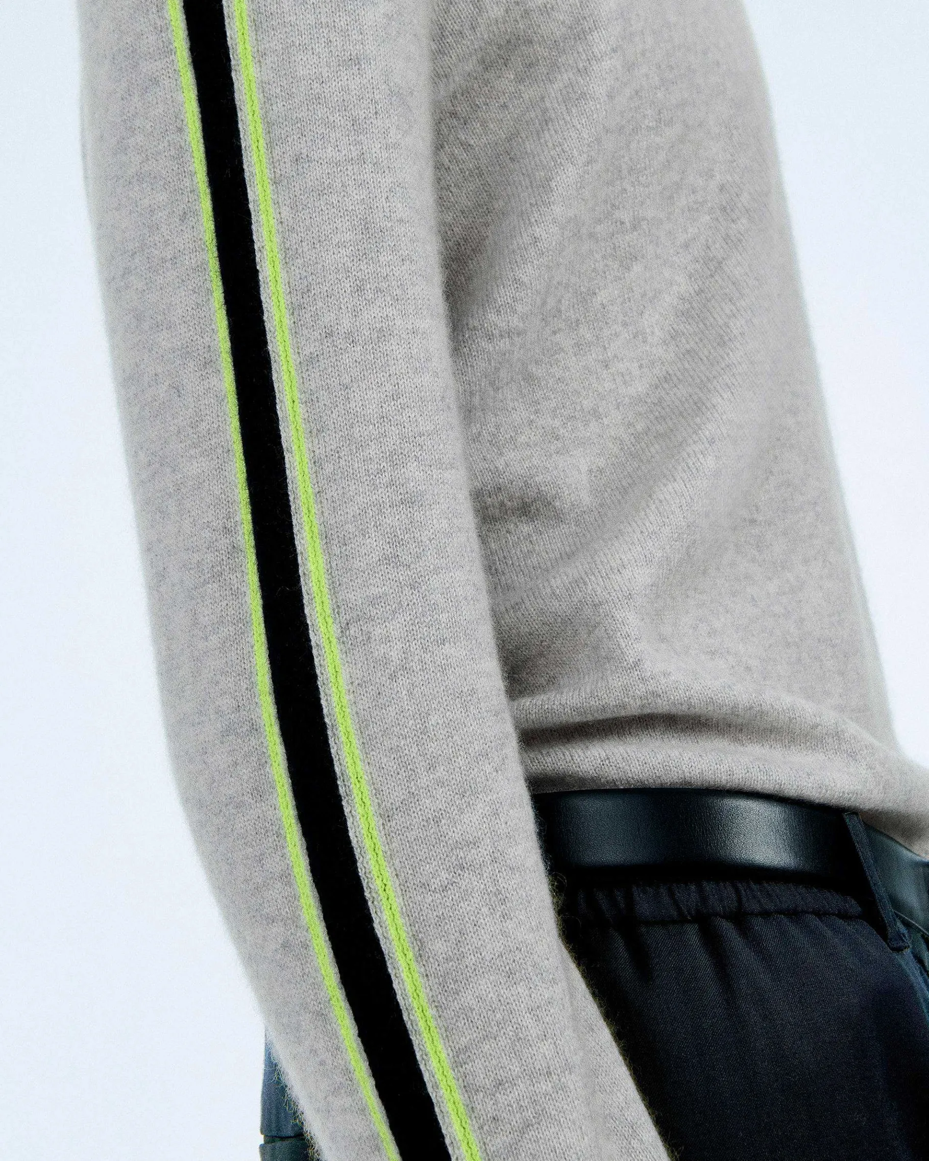 Hot FROM FUTURE Pull Col Rond Bandes Gris Chine Clair