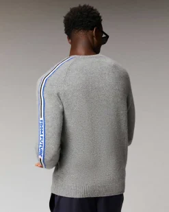 Discount FROM FUTURE Pull Col Rond Bandes Future Gris Chine Fonce