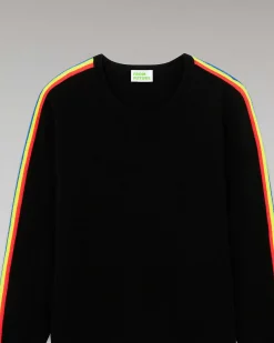 Sale FROM FUTURE Pull Col Rond Bandes Manches Multicolore Noir