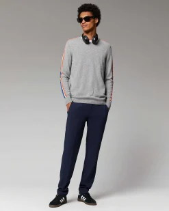 Sale FROM FUTURE Pull Col Rond Bandes Manches Multicolore Noir