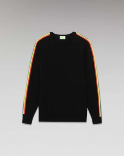 Outlet FROM FUTURE Pull Col Rond Bandes Manches Multicolore Noir