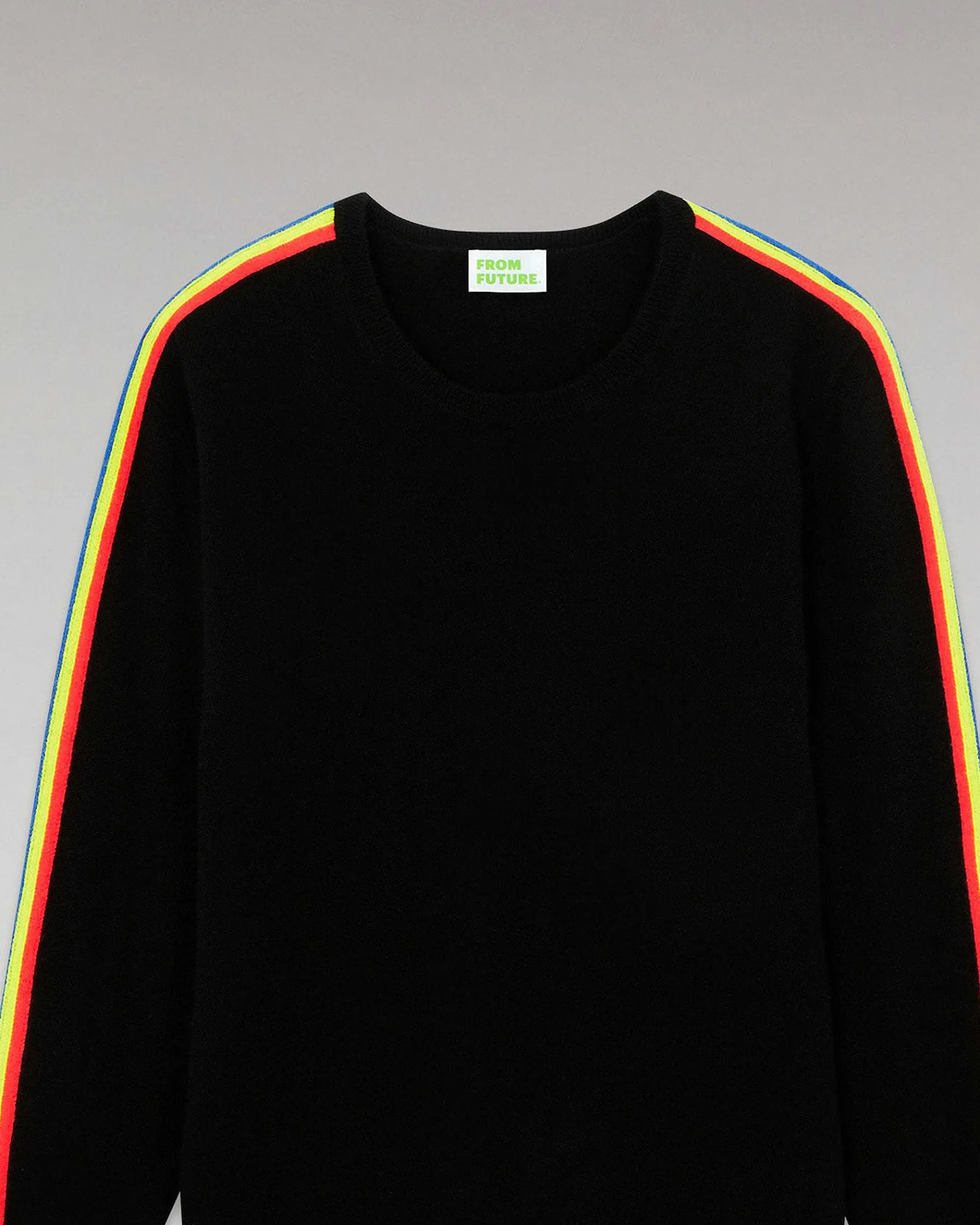 Outlet FROM FUTURE Pull Col Rond Bandes Manches Multicolore Noir