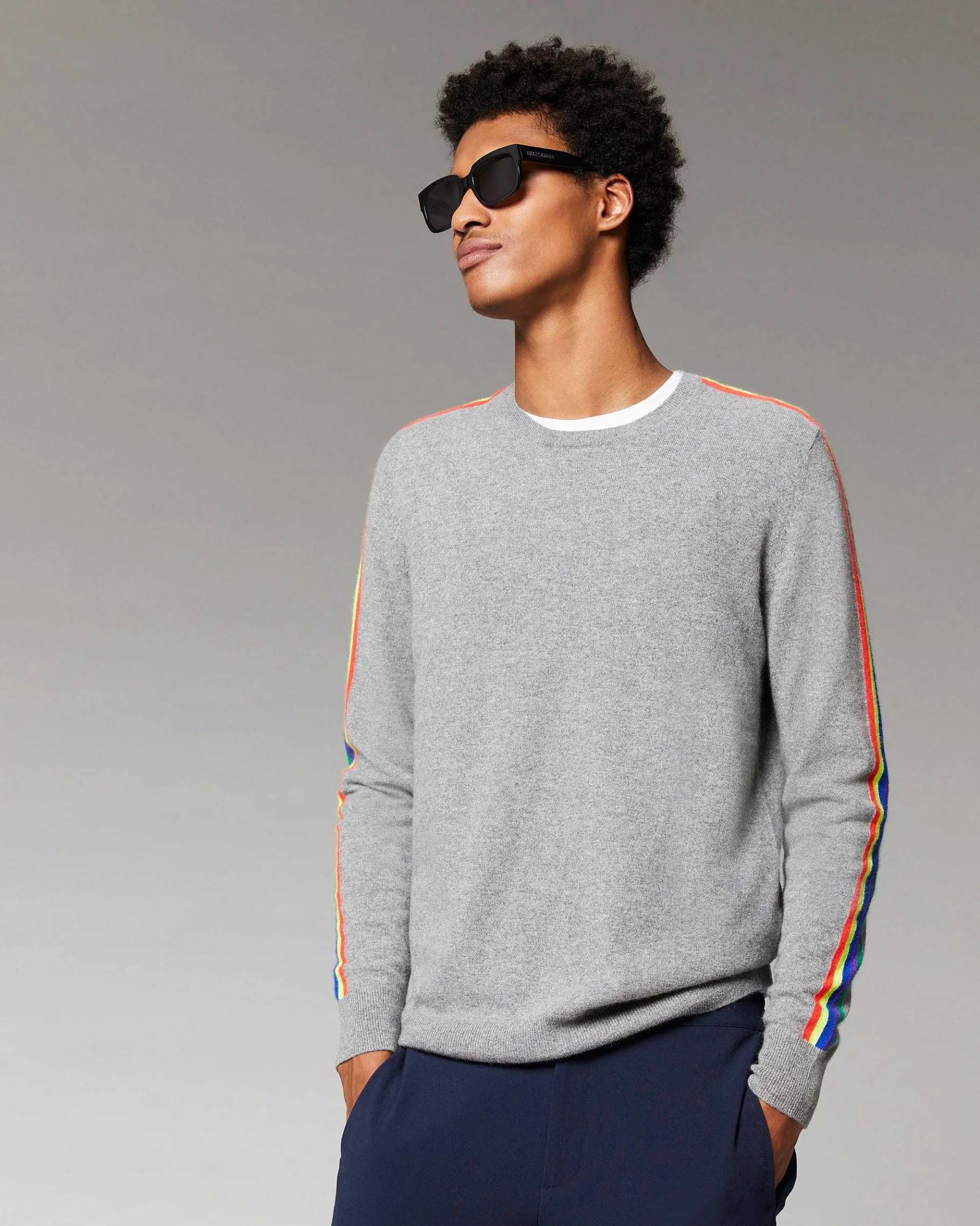 Outlet FROM FUTURE Pull Col Rond Bandes Manches Multicolore Noir