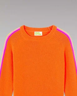 Clearance FROM FUTURE Pull Col Rond Bandes Manches Multicolore Disco Orange