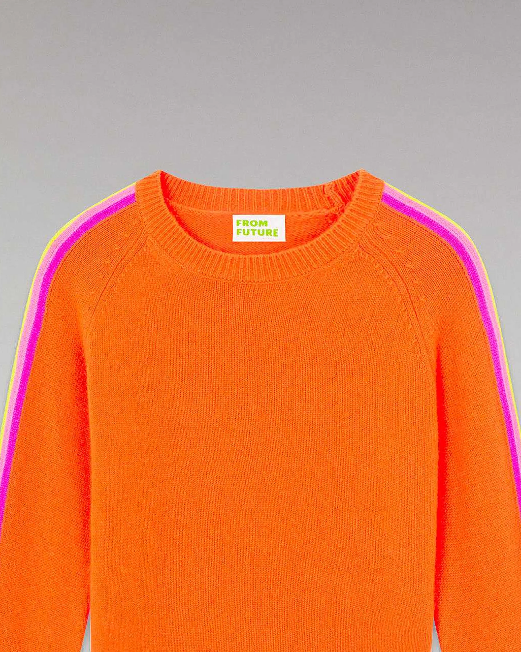 Clearance FROM FUTURE Pull Col Rond Bandes Manches Multicolore Disco Orange
