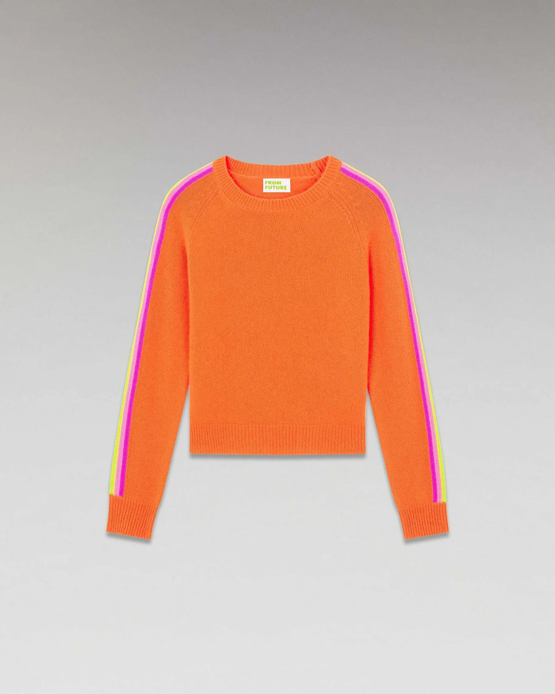 Clearance FROM FUTURE Pull Col Rond Bandes Manches Multicolore Disco Orange